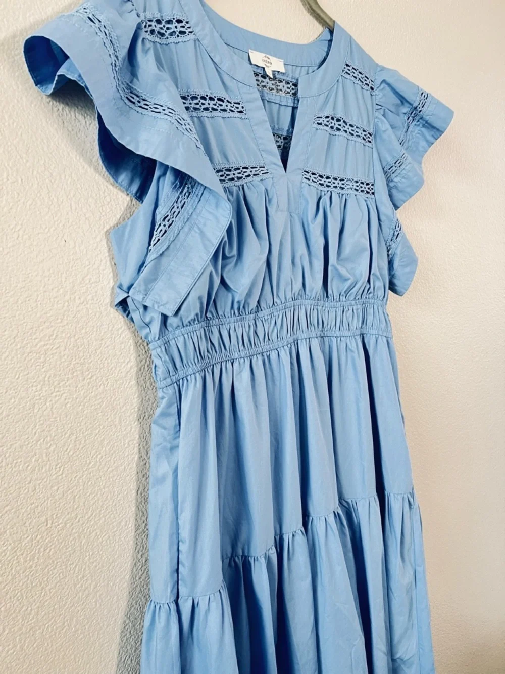 Entro Light Blue Maxi Dress with Crochet Details and Flutter Sleeves - Picture 6 of 10